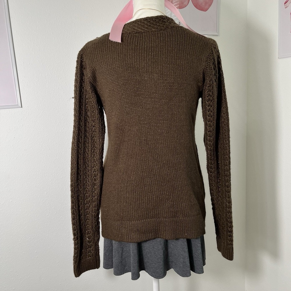 Y2K Vintage Brown Knit Milkmaid 3 Button Cardigan Sweater Womens Medium‎ - Picture 4 of 6